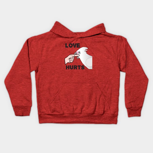 Love Hurts - Bare Eyed Cockatoo Parrot Kids Hoodie by Einstein Parrot